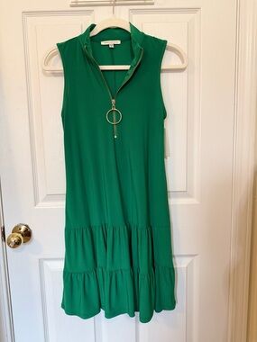 Sleeveless Zip-Front Tiered Mini Dress, NWT